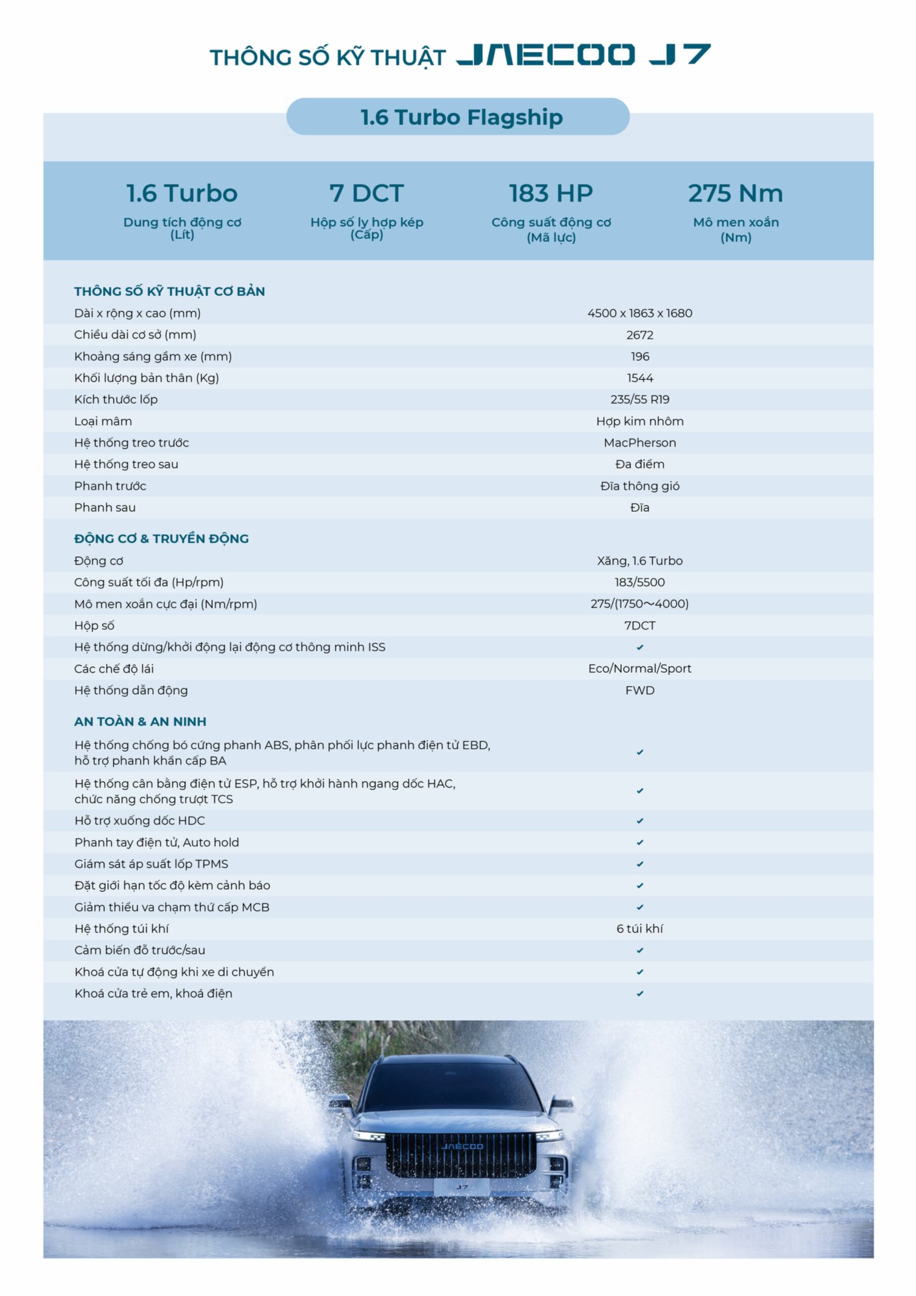 Thông số kỹ thuật JAECOO